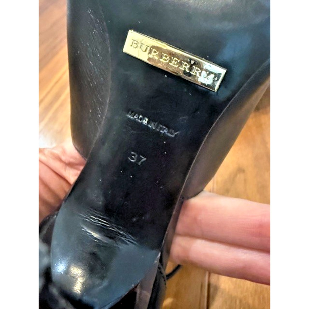 Burberry Black Leather Ankle Strap Gold Metal SEXY Peep-Toe Heels Sandals EU 37 - Picture 14 of 16